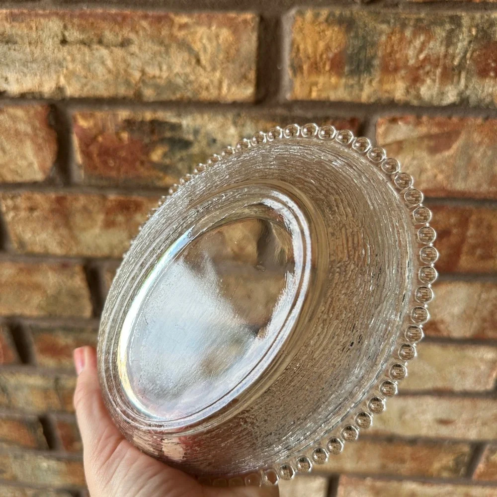Vintage Clear Indiana Pressed Glass Hen on Nest Covered Candy Dish Beaded Rim